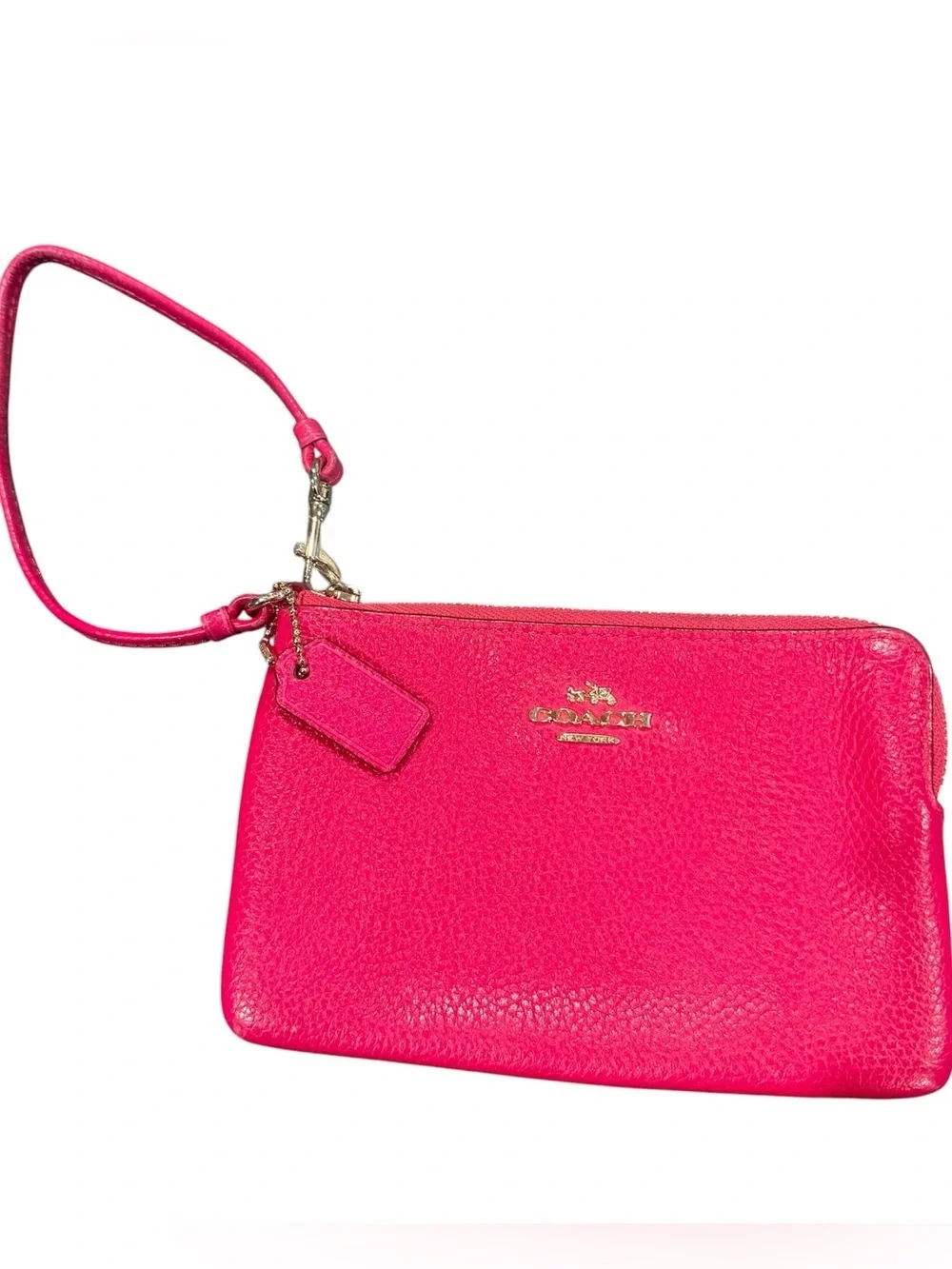 Coach Pink Ruby fuchsia wristlet pebbled leather wallet with hang tag